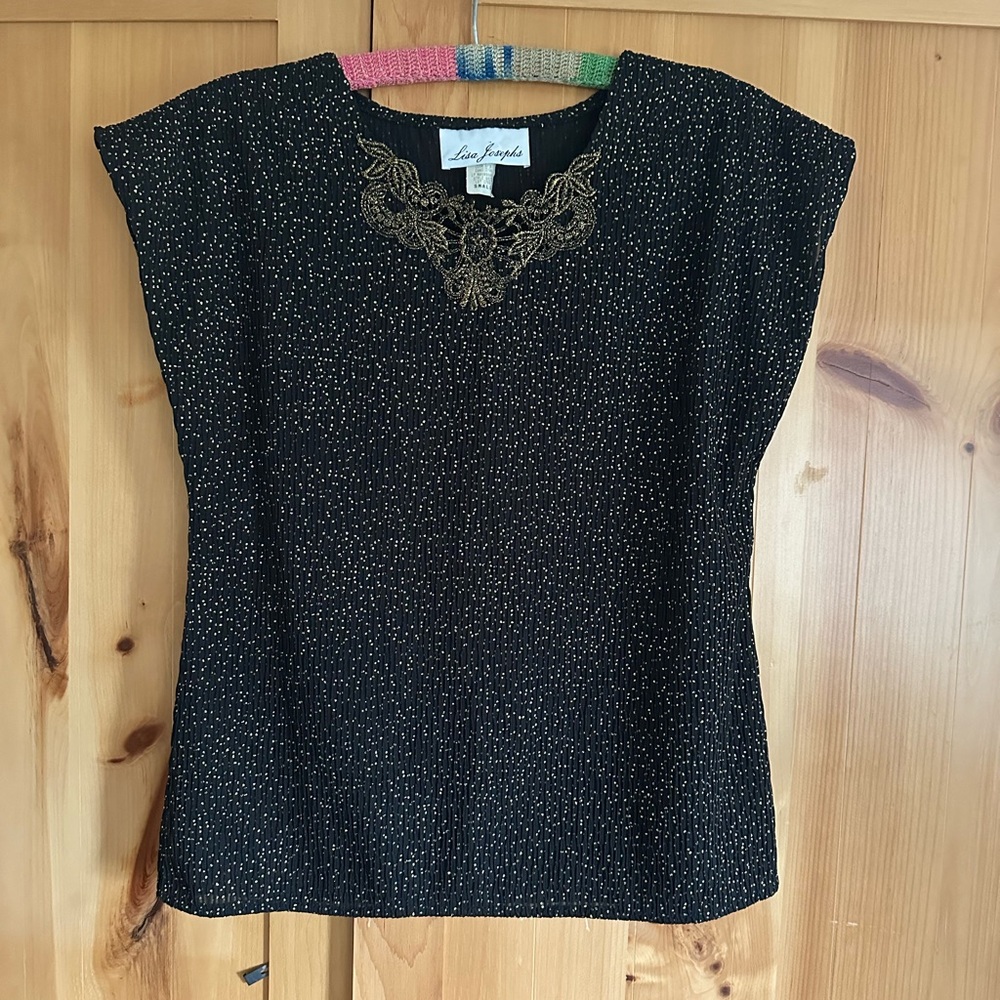Joseph Black Blouse with Gold Embroidery